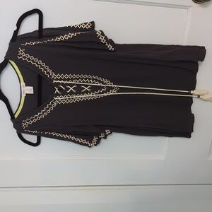 Clover + Scout Sz M Dark Blue Cold Shoulder Short Sleeve Lace-up Top w/ Tassels